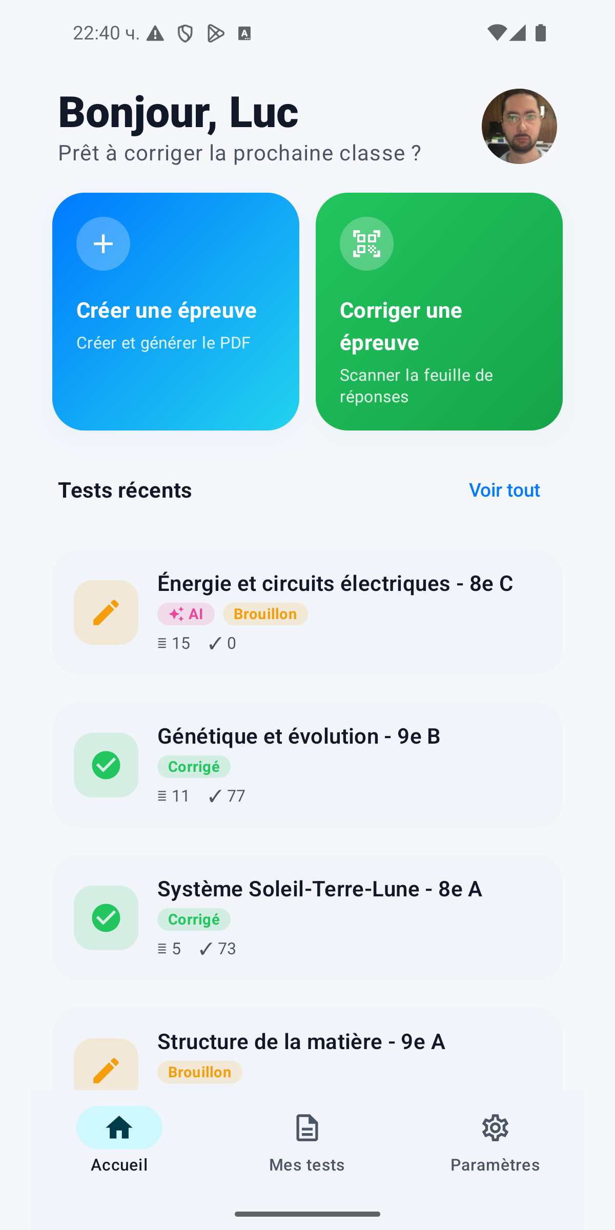 Tableau de bord web de l'enseignant