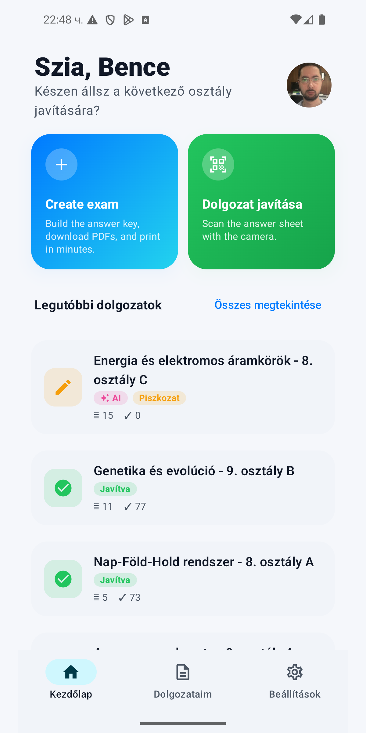 Tanári webfelület
