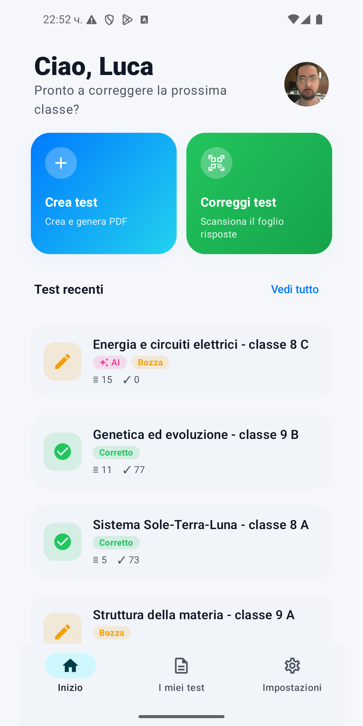 Pannello web del docente