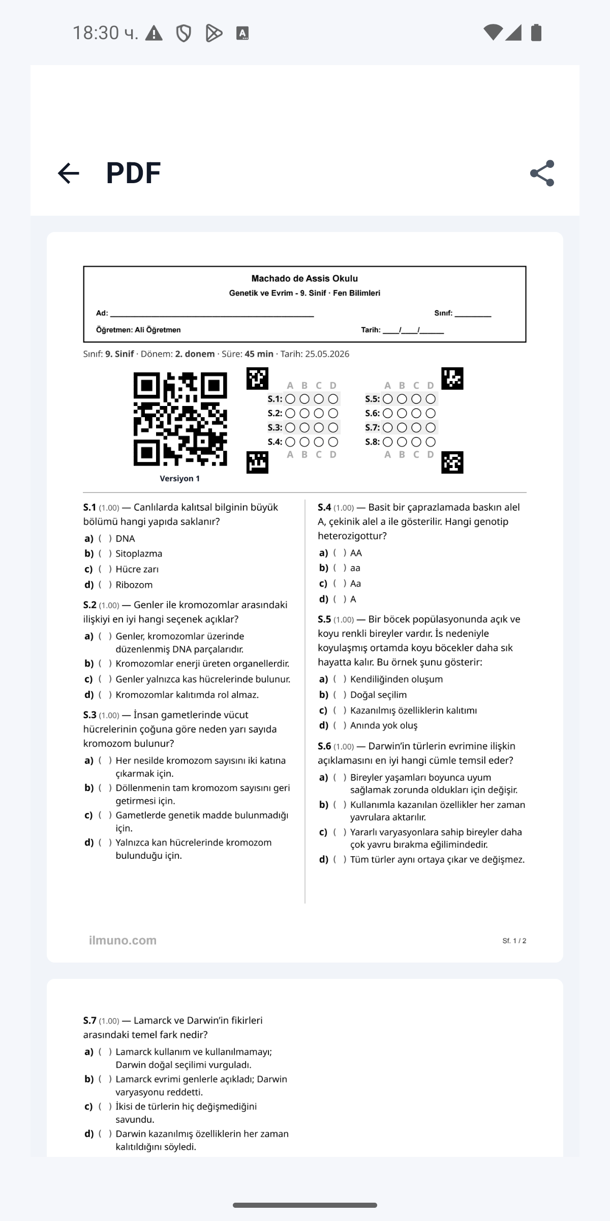 Corrigi tarafindan olusturulan PDF cevap kagidi ekrani