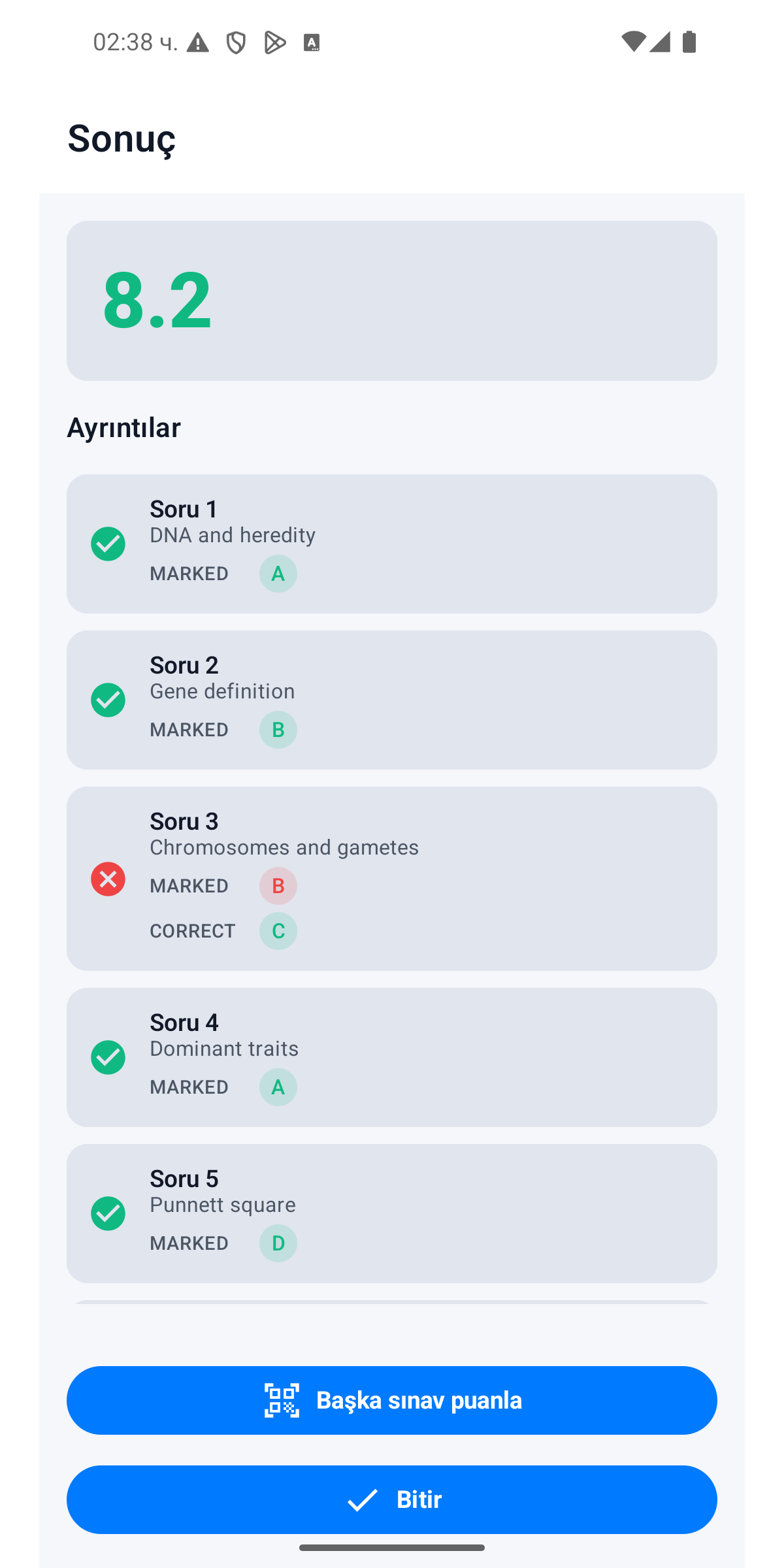 Corrigi sinif sonuclari ekraninin gercek gorunumu
